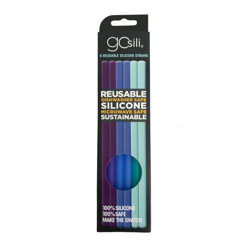 GoSili Silikids Ombre Purple/Blue/Sea Kids' Reusable Silicone Straws (Pack of 6)